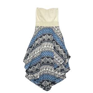 Rue 21 VTG Summer Tube‎ Dress Sz S Hi-Low Hem Blue White